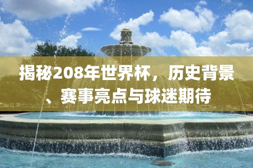 揭秘208年世界眉山市正发家政服务有限公司杯，历史背景、赛事亮点与球迷期待