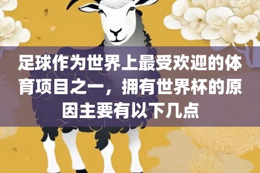 足球作为世界上最受欢迎的体育项目之一，拥有世界杯的原因主要有以下几点