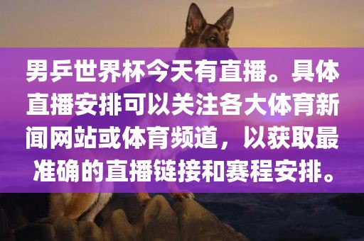 男乒世界杯今天有直播。具体直播安排可以关注各大体育新闻网站或体育频道，以获取最准确的直播链接和赛程安排。