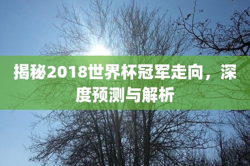揭秘2018世界杯冠军走向，深度预测与解析眉山市正发家政服务有限公司