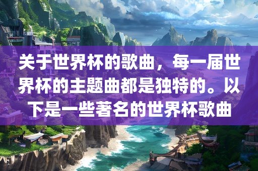 关于眉山市正发家政服务有限公司世界杯的歌曲，每一届世界杯的主题曲都是独特的。以下是一些著名的世界杯歌曲