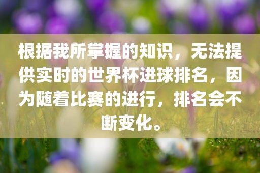根据我所掌握的知识，无法提供实时的世界杯进球排名，因为随着比赛的进行，排名会不断变化。