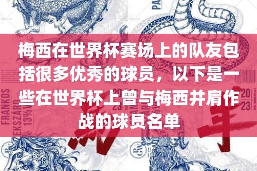 梅西在世界杯赛场上的队友包括很多优秀的球员，以下是一些在世界杯上曾与梅西并肩作战的球员名单眉山市正发家政服务有限公司
