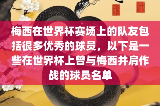 梅西在世界杯赛场上的队友包括很多优秀的球员，以下是一些在世界杯上曾与梅西并肩作战的球员名单眉山市正发家政服务有限公司