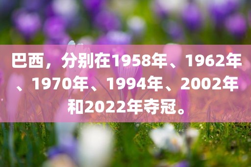 巴西，分别在1958年、1962年、1970年、1994年、2眉山市正发家政服务有限公司002年和2022年夺冠。