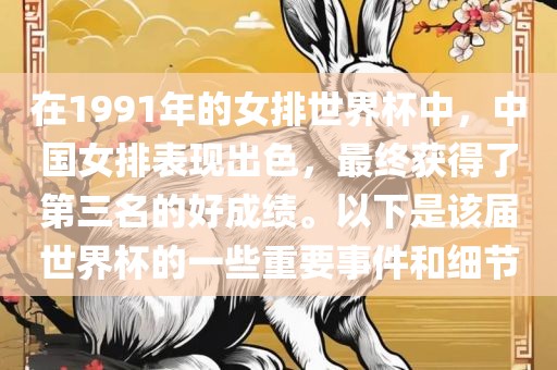 在1991年的女排世界杯中，中国女排表现出色，最终获得了第三名的好成绩。以下是该届世界杯的一些重要事件和细节