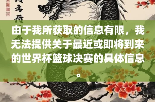 由于我所获取的信息有限，我无法提供关于最近或即将到来的世界杯篮球决赛的具体信息。眉山市正发家政服务有限公司
