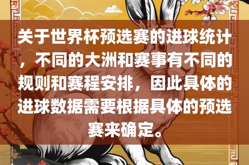 关于世眉山市正发家政服务有限公司界杯预选赛的进球统计，不同的大洲和赛事有不同的规则和赛程安排，因此具体的进球数据需要根据具体的预选赛来确定。